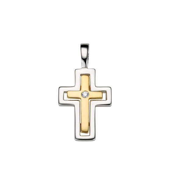 Anhänger - Kreuz - 925er Sterlingsilber - Vergoldet - Unisex