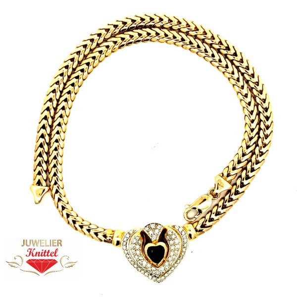 Collier | Zopfkette | 585er Gelbgold | Brillanten | Saphir | 45cm