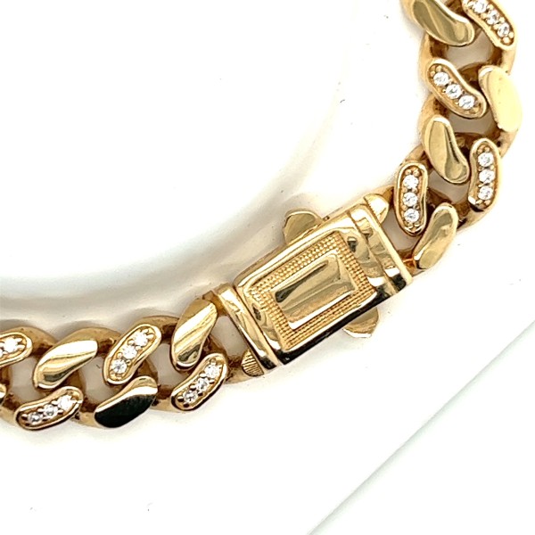 Flachpanzerarmband aus 585er (14Kt.)Gelbgold mit 96 kleine Zirkonia