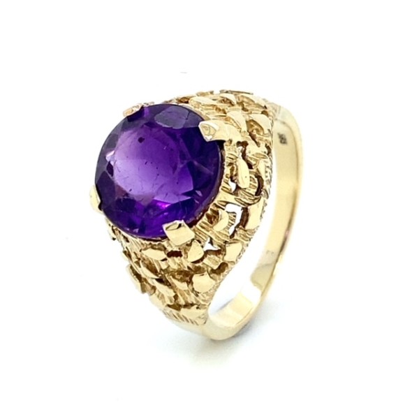 Amethystring aus 585er Gelbgold poliert/mattiert