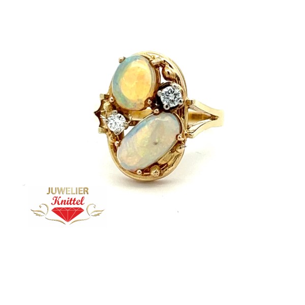 Damenring | 585er Gelbgold | Opal | Brillant